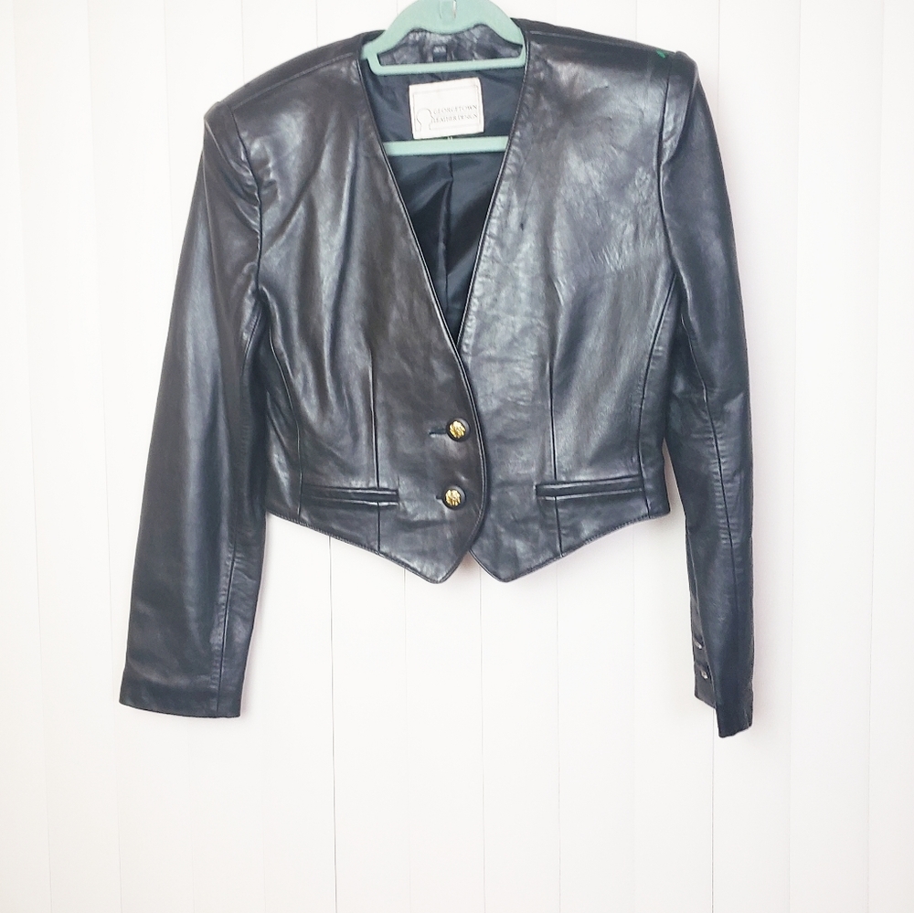 Georgetown Brown Cropped Leather Jacket Size Med